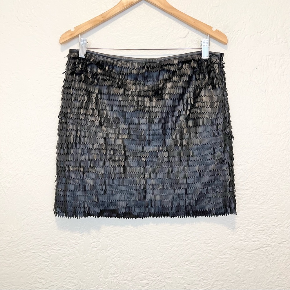 Black Faux Leather Skirt Fringe Textured Boho Western Whimsigoth Max Studio M